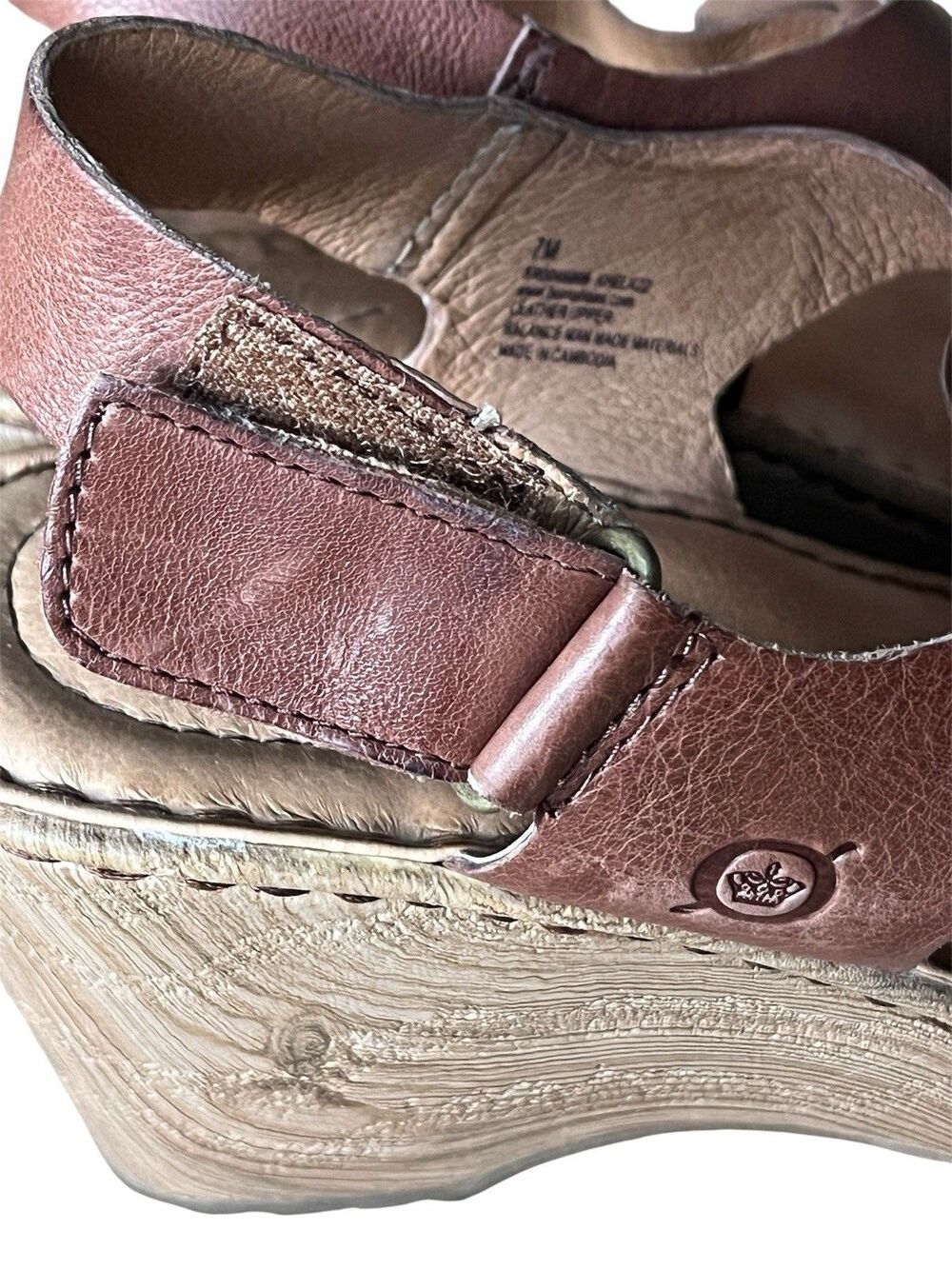Born Nina Brown Luggage Wedge Leather Sandals Size 7M Comfort - Picture 5 of 6
